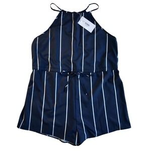 YOINS Preppy Striped‎ Romper Halter Neck Sleeveless Drawstring Waist Jumpsuit XL
